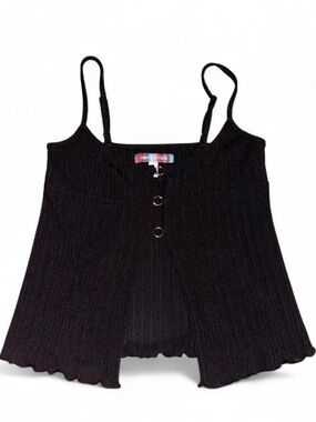 Urban Outfitters Black Ribbed Knit Spaghetti Strap Button Tank